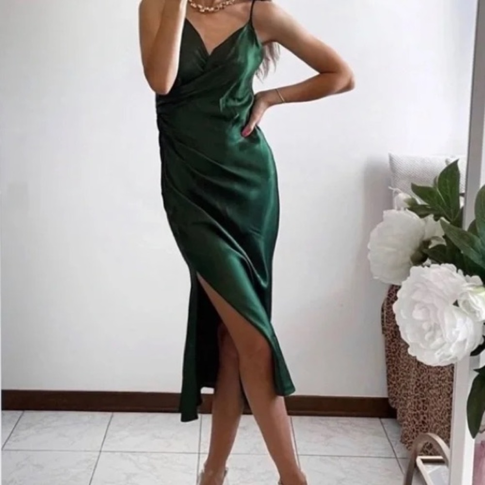 Zara Green Satin Dress NWT